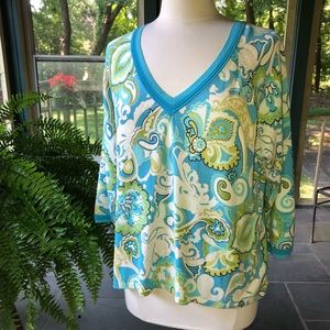 Sigrid Olsen Paisley Beaded Cruise Silk Top XL EUC